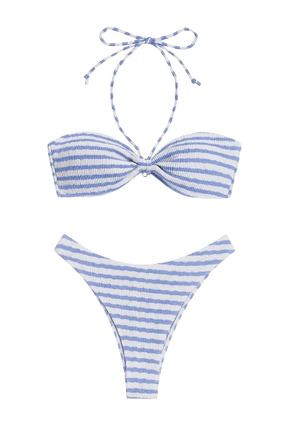 Bikini bandeau con estampado de rayas cuello halter / Varios colores