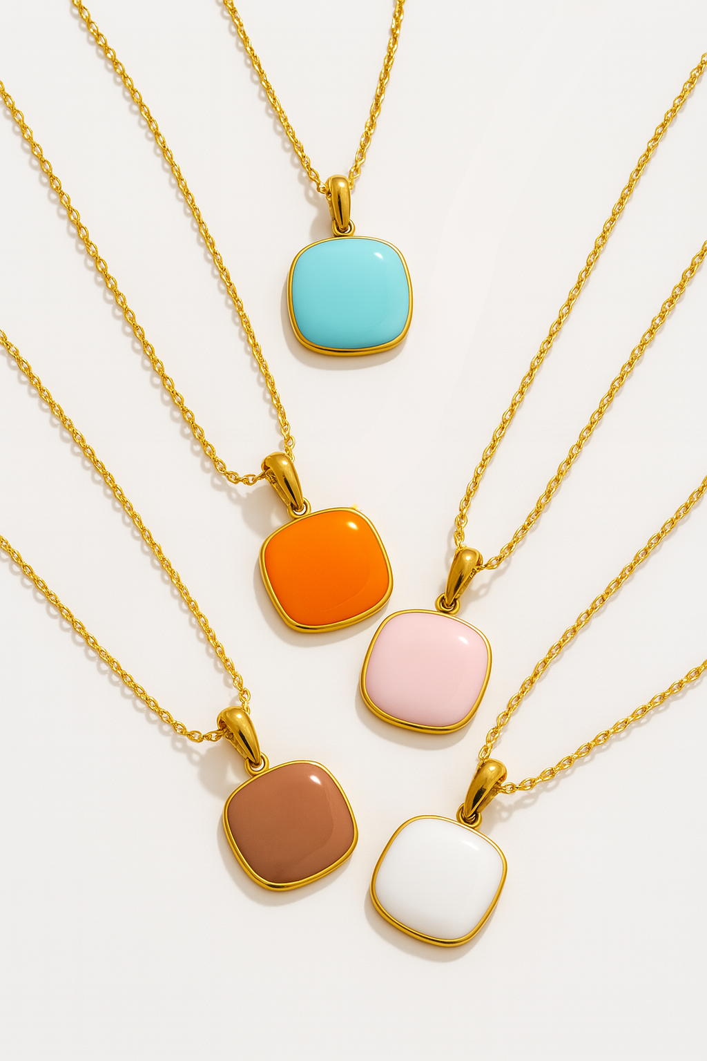 CANDY🍭 Collares con colgante cuadrado de color caramelo esmaltado de acero inoxidable / Varios colores