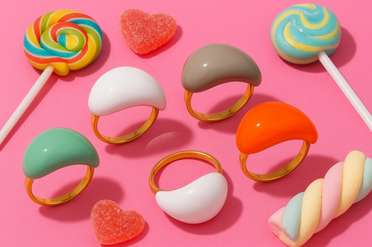 CANDY🍭 Anillo de acero inoxidable caramelo esmaltado / Varios colores