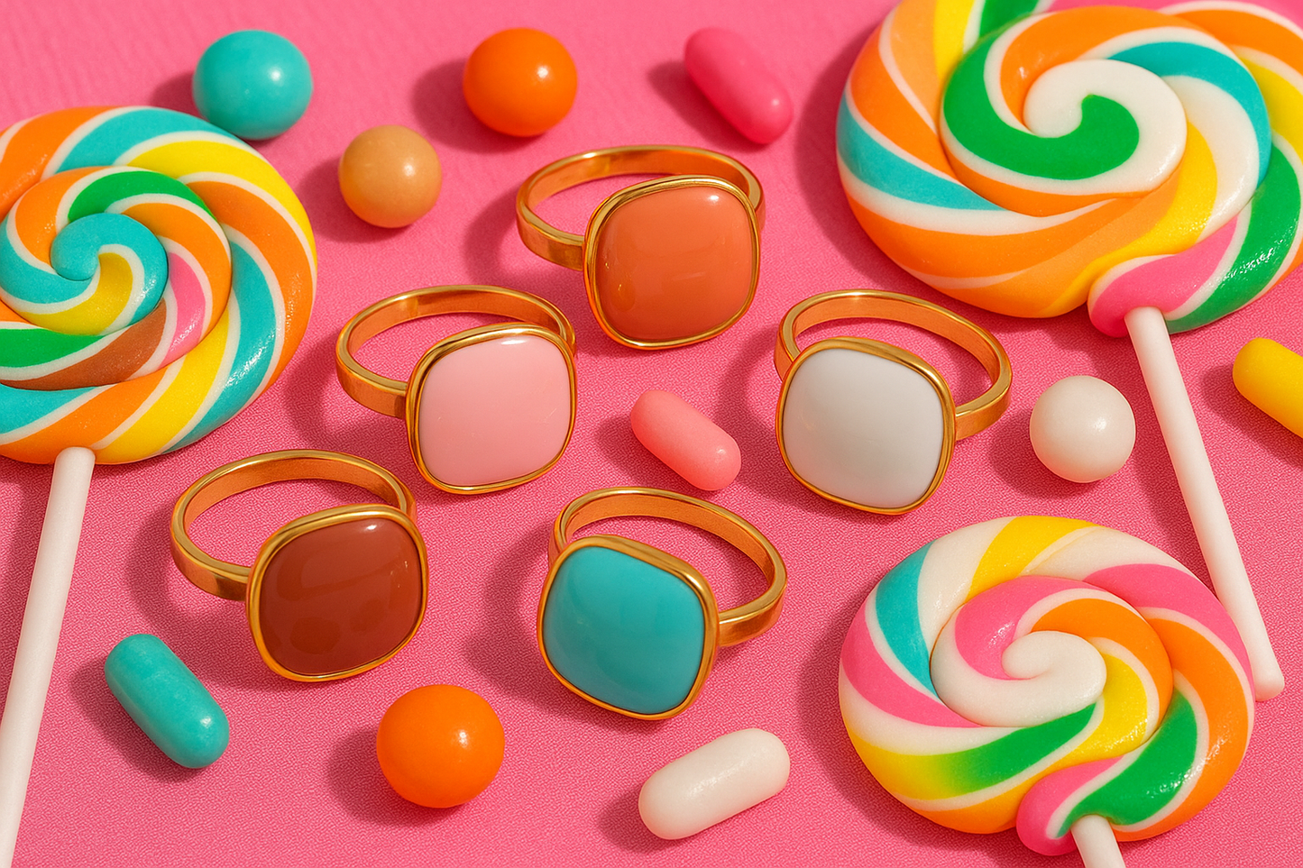 CANDY🍭 Anillo ajustable de colores caramelo esmaltado de acero inoxidable / Varios colores