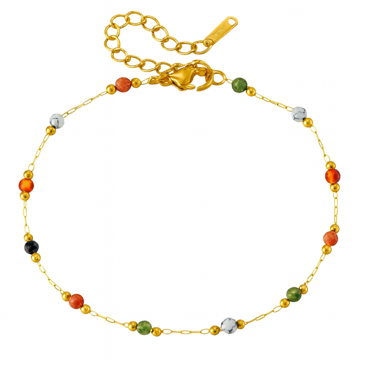 Pulsera delgada de acero inoxidable con cuentas de colores naturales