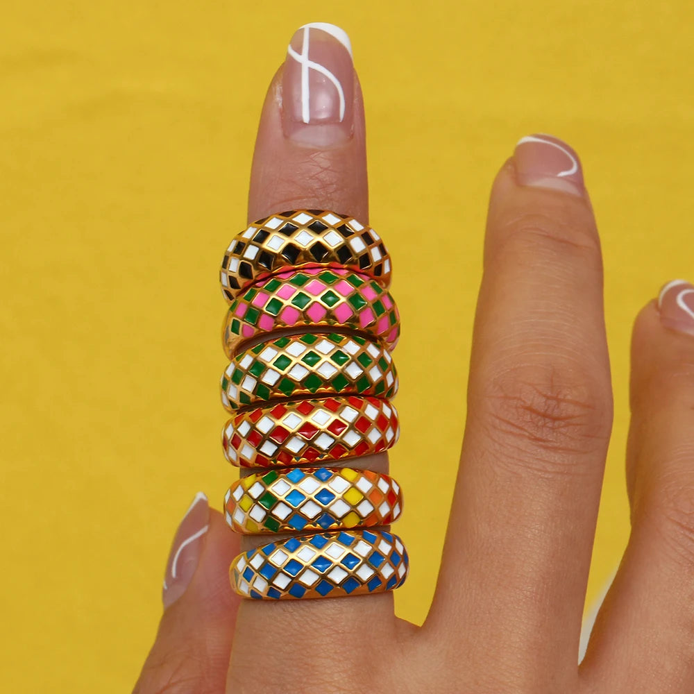 Anillos de acero inoxidable con rombos varios colores