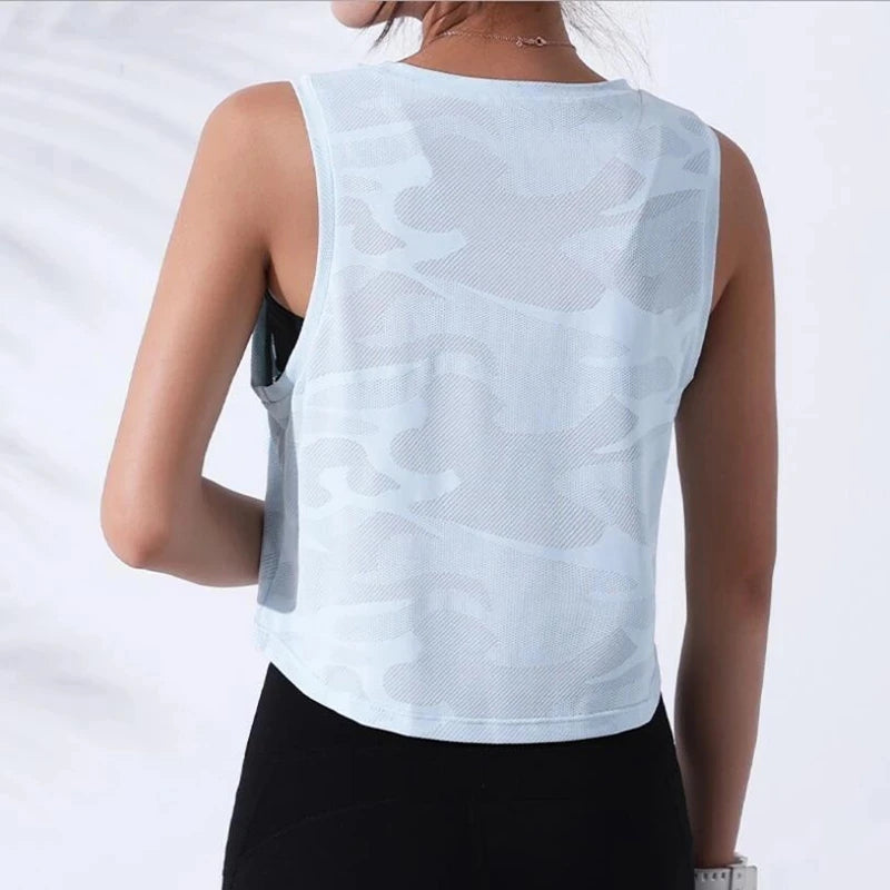 Playera corta sin mangas con estampado de camuflaje transpirable / Varios colores