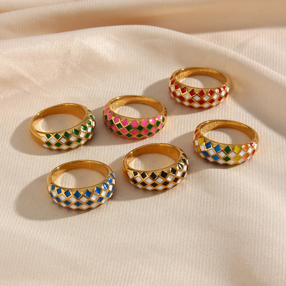 Anillos de acero inoxidable con rombos varios colores