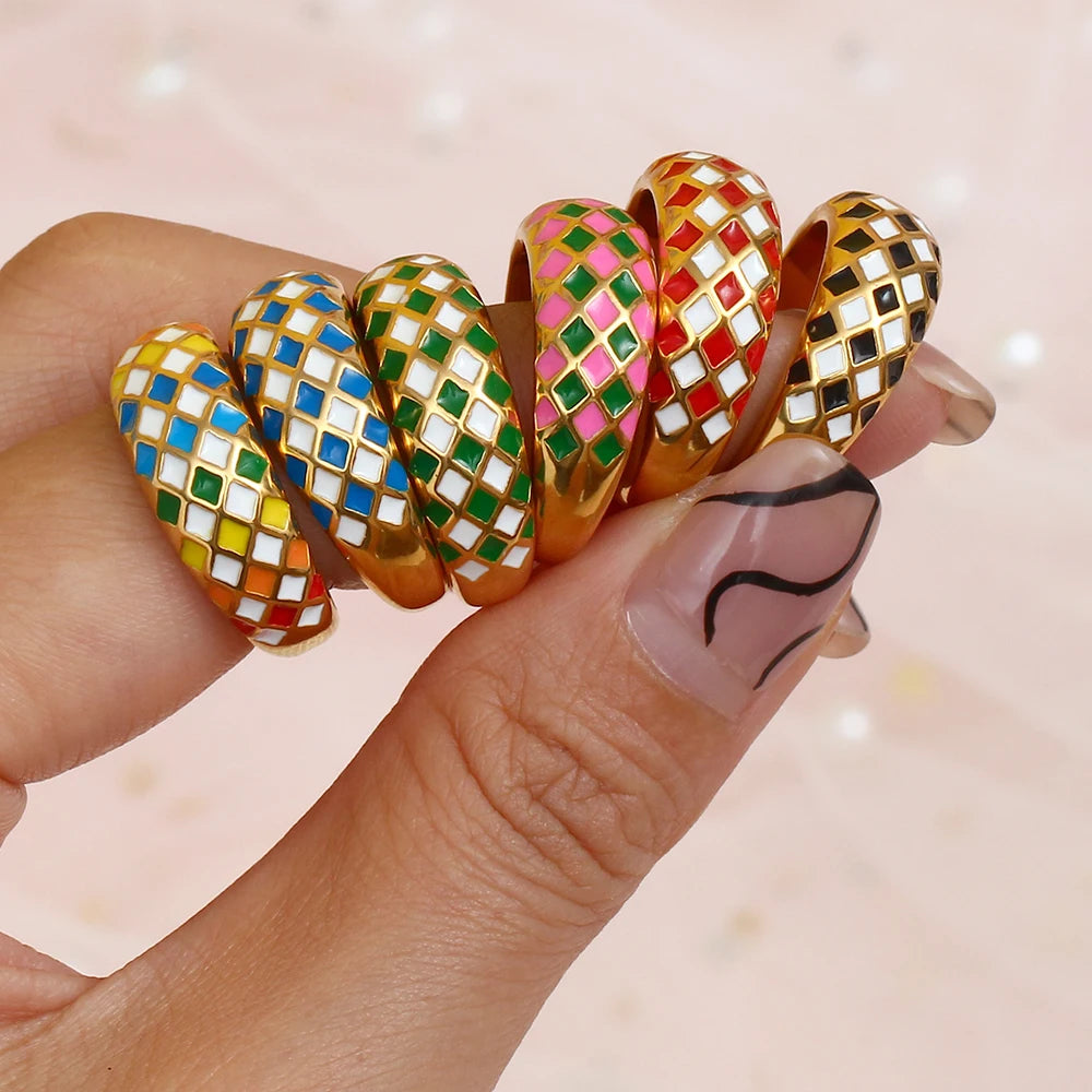 Anillos de acero inoxidable con rombos varios colores
