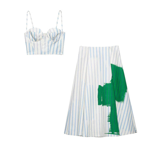 Set de 2 piezas/Top plisado con espalda descubierta y falda