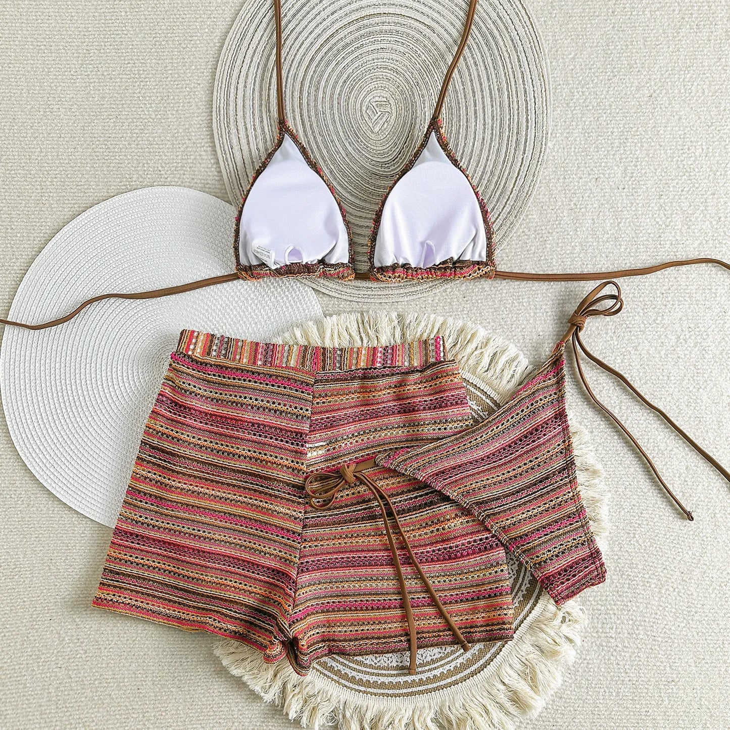 Bikini set de 3 piezas con lazo estilo halter
