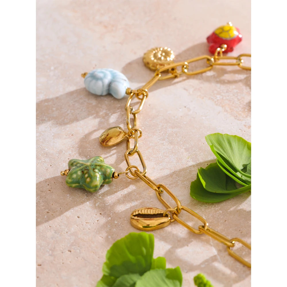 Collar de acero inoxidable con colgantes de cerámica