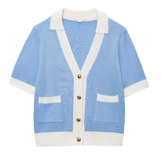 Cardigan de punto manga corta recortado