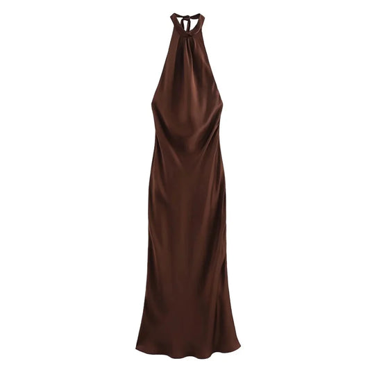 Vestido largo de satén con espalda descubierta