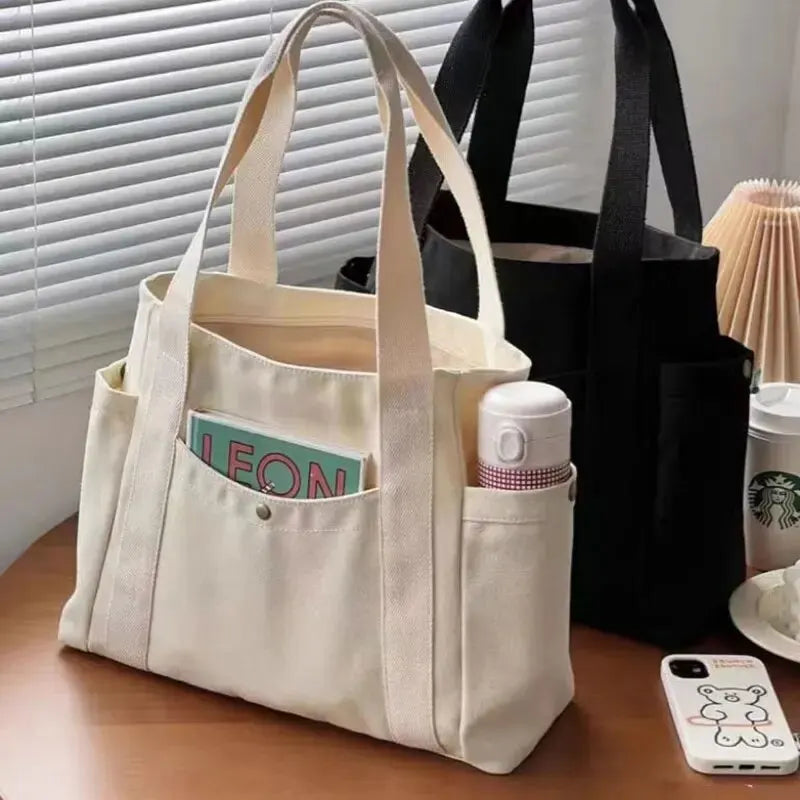 Bolso de lona de gran capacidad de hombro para laptop y libros / Varios colores
