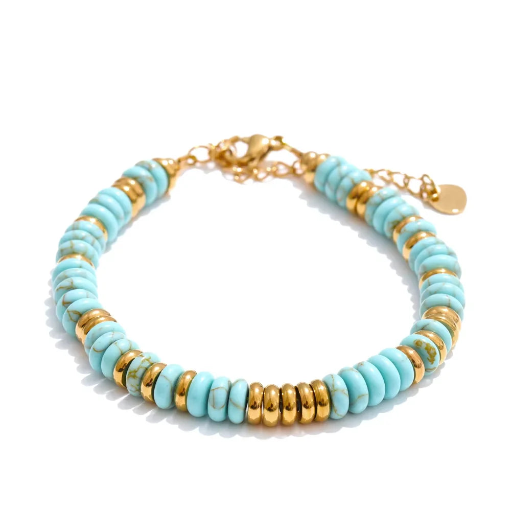 Pulseras de acero inoxidable hechas a mano con cadena de cuentas de piedra natural colorida / Varias combinaciones