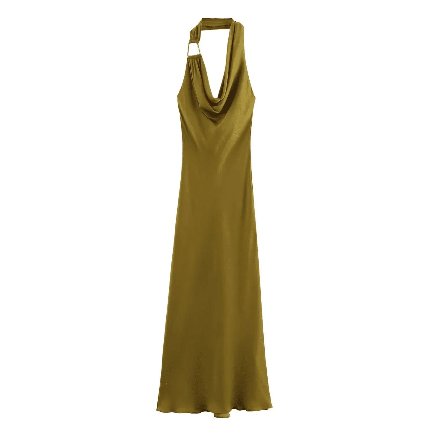 Vestido de satén con cuello estilo halter verde