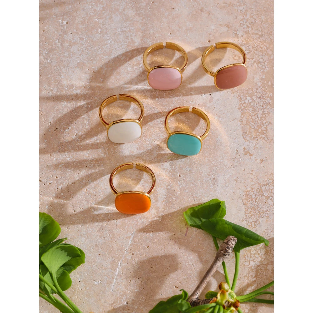 CANDY🍭 Anillo ajustable de colores caramelo esmaltado de acero inoxidable / Varios colores