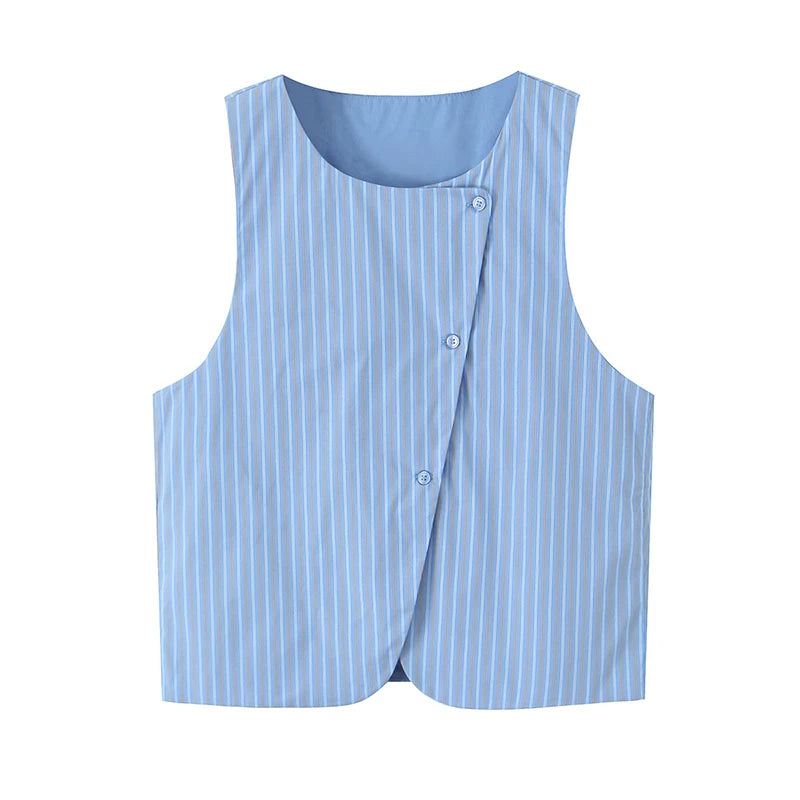 Set de 2 piezas con chaleco cruzado a rayas y pantalones rectos a rayas