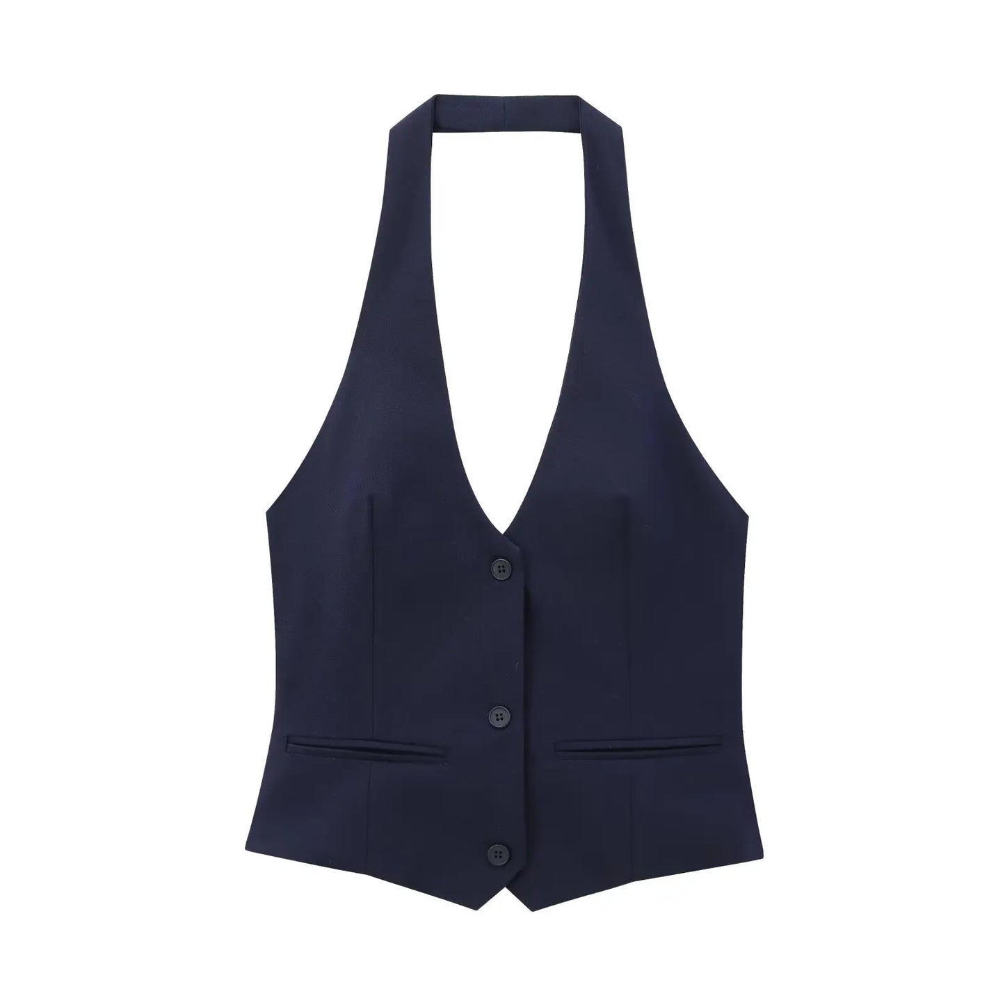 Top con cuello halter con hilera de botones y cuello en V / Varios colores