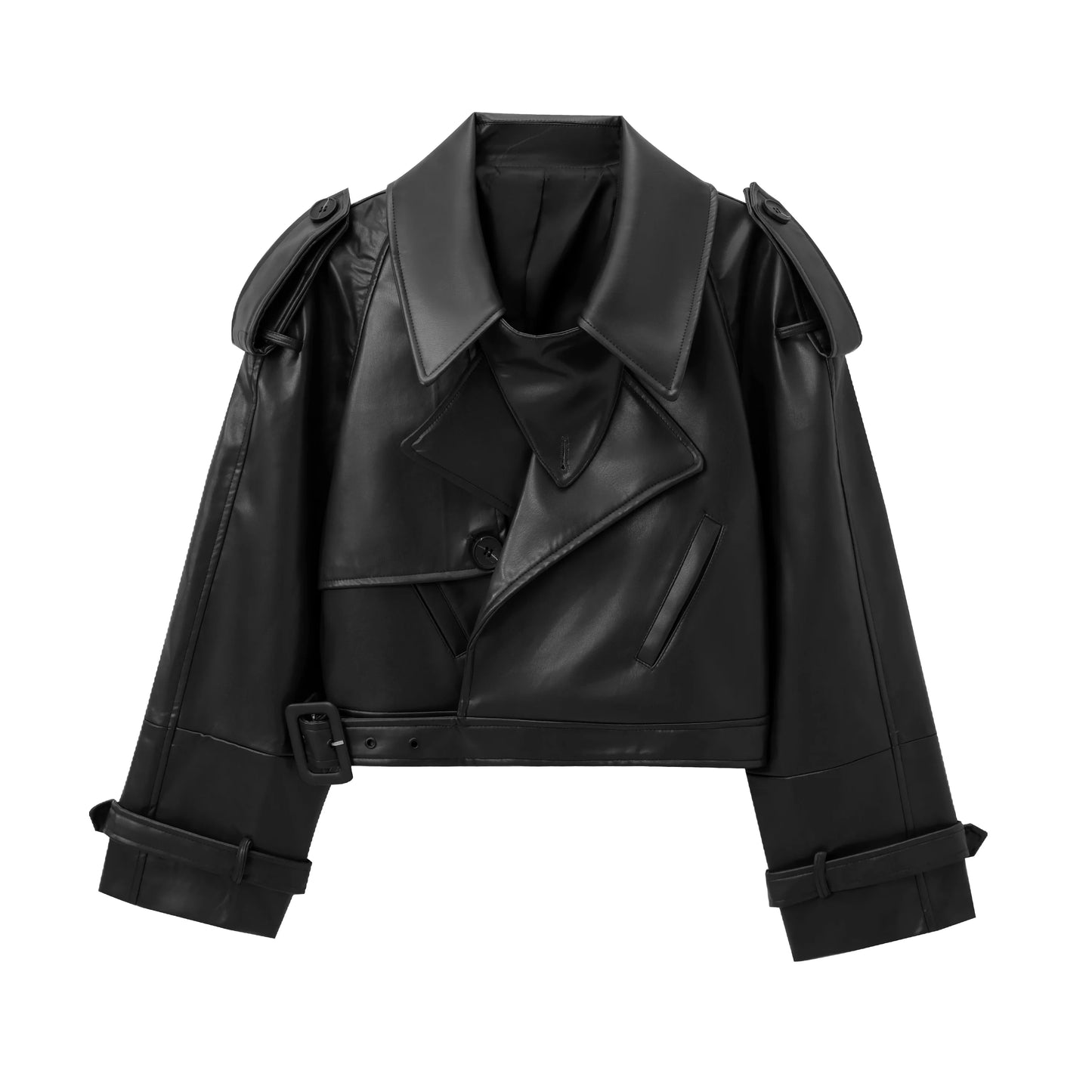 Chaqueta recortada de piel sintética