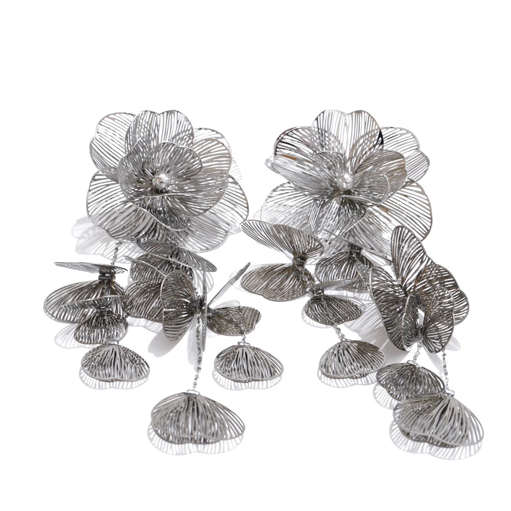 Pendientes con borlas de flores de acero inoxidable / Dorado y plateado disponible
