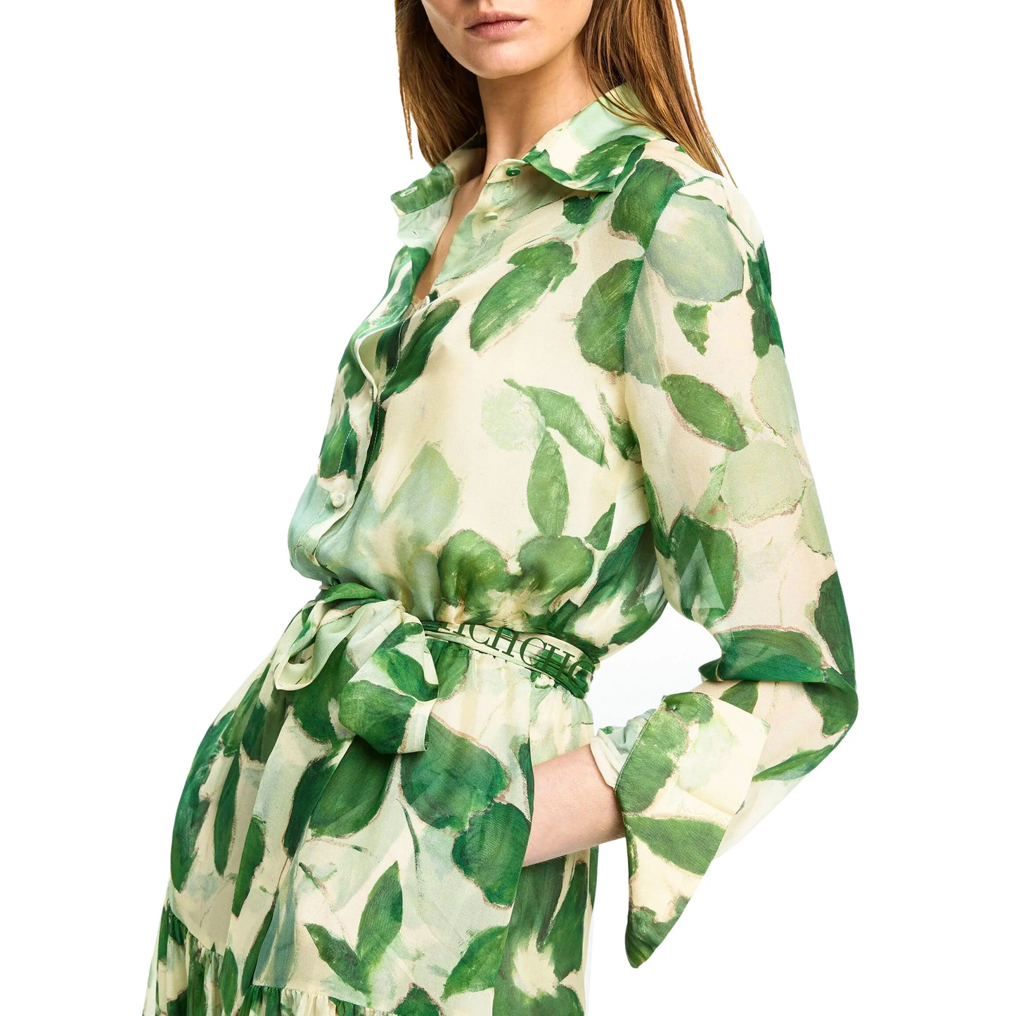 Vestido estampado verde con cinturón