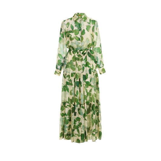 Vestido estampado verde con cinturón