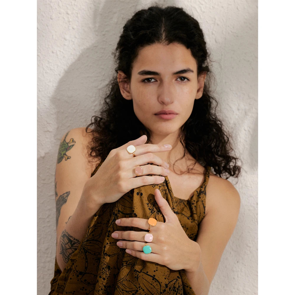 CANDY🍭 Anillo ajustable de colores caramelo esmaltado de acero inoxidable / Varios colores