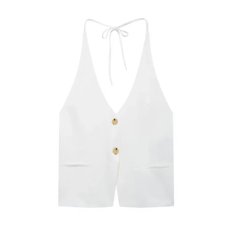 Chaleco con cuello halter espalda descubierta