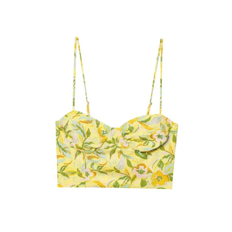 Set de 2 piezas de falda con estampado floral y top de tirantes combinado