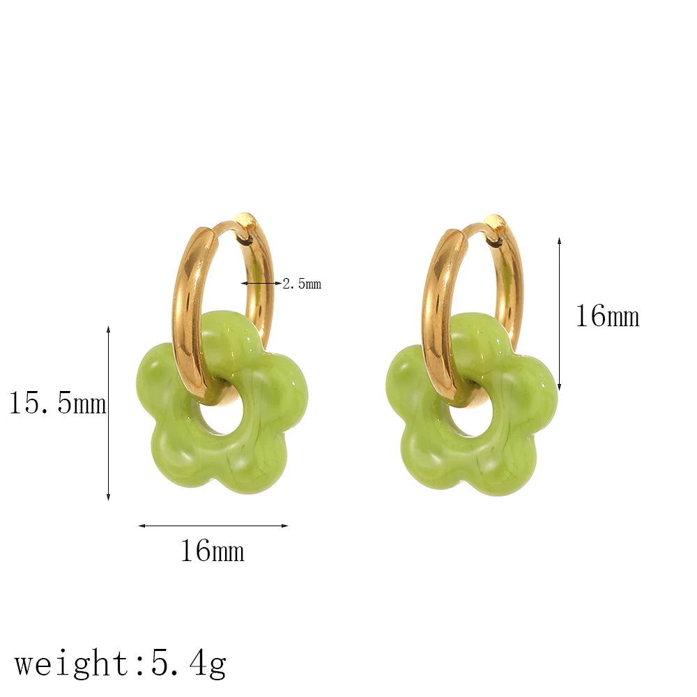 Aretes de aro de acero inoxidable con forma de flor de color / Varios colores