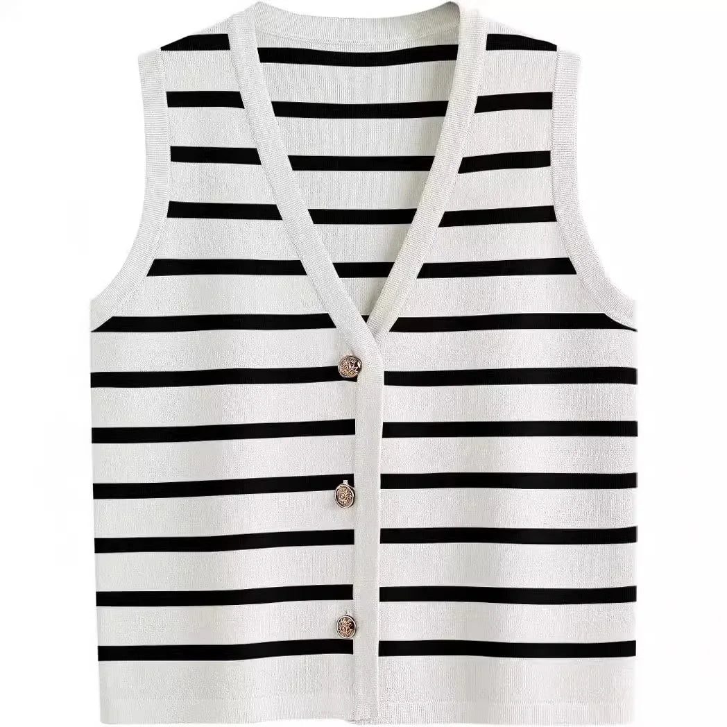 Chaleco a rayas cuello V con botones varios colores