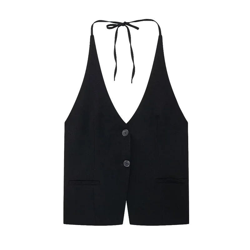 Chaleco con cuello halter espalda descubierta