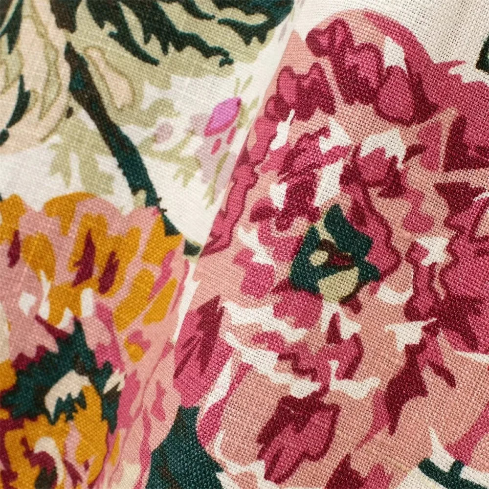 Vestido camisero de algodón y cáñamo con diseño floral