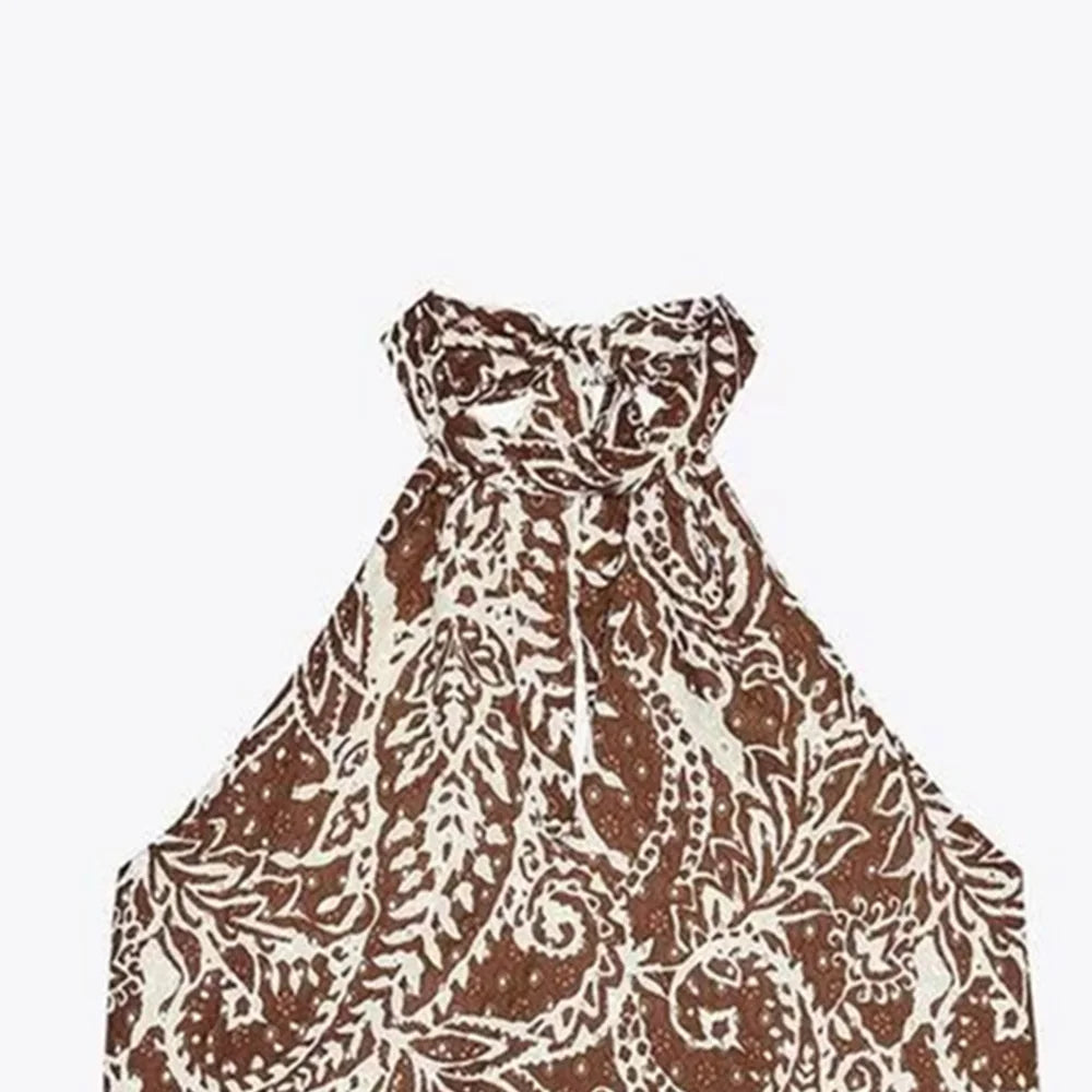 Top estampado con cuello de lazo espalda medio-descubierta