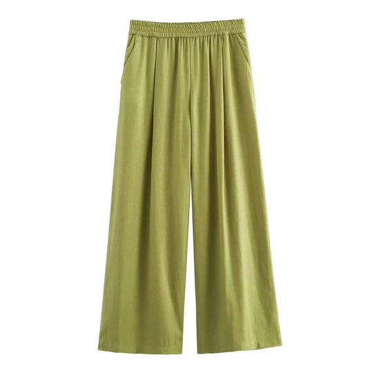 Pantalón oversize verde de lino holgado