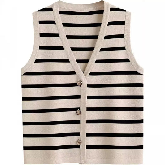 Chaleco a rayas cuello V con botones varios colores