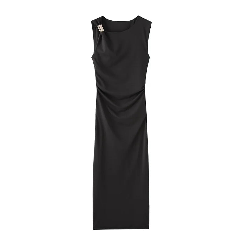 Vestido largo drapeado plisado con cilindro