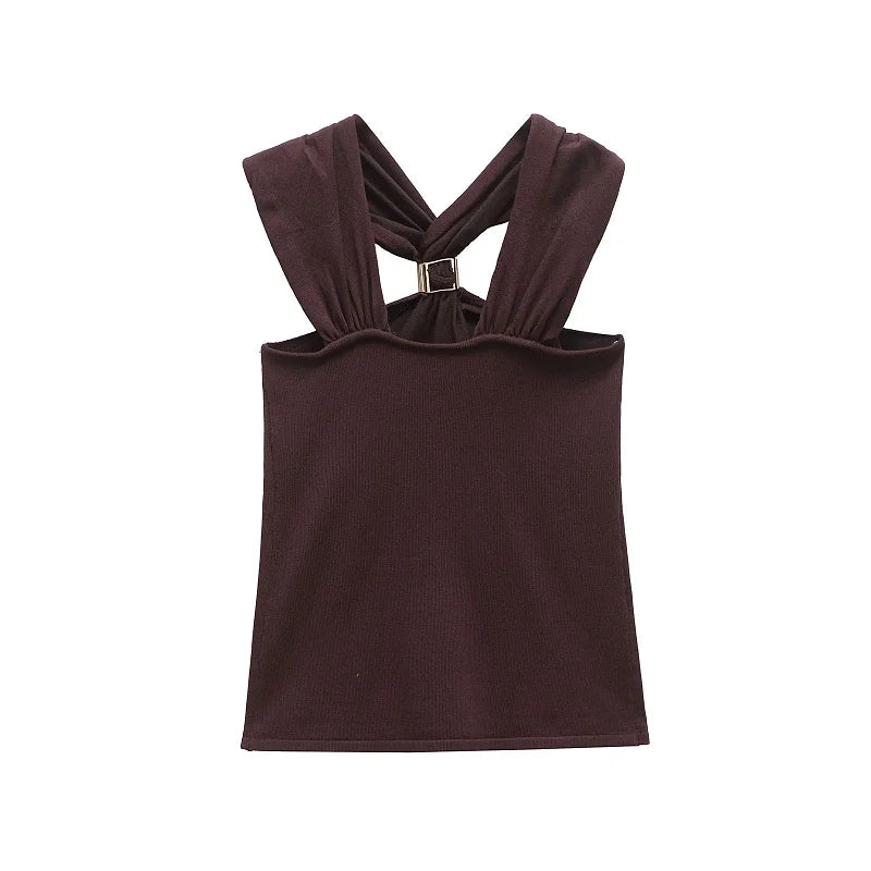 Top corto con cuello halter con cilindro en cuello