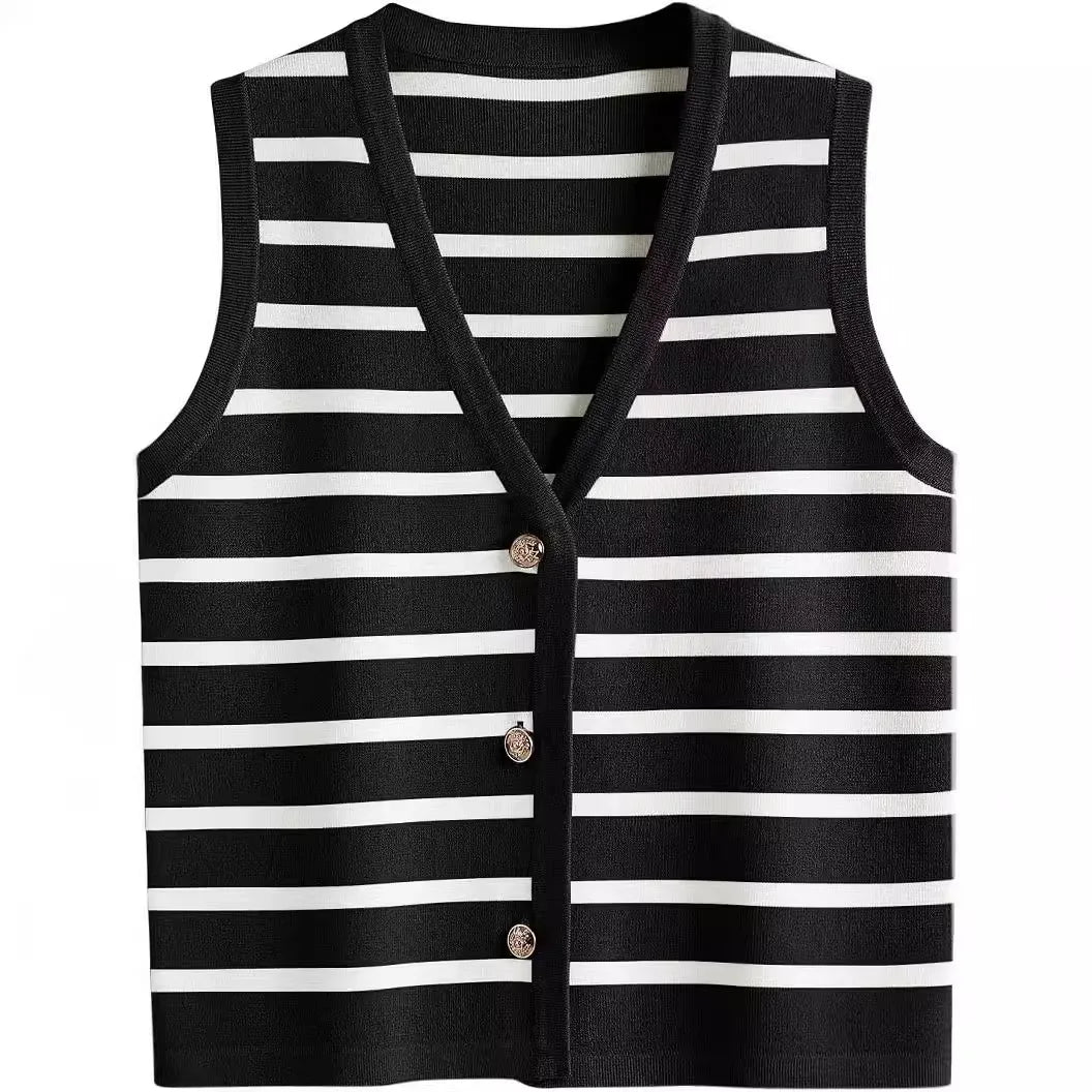 Chaleco a rayas cuello V con botones varios colores