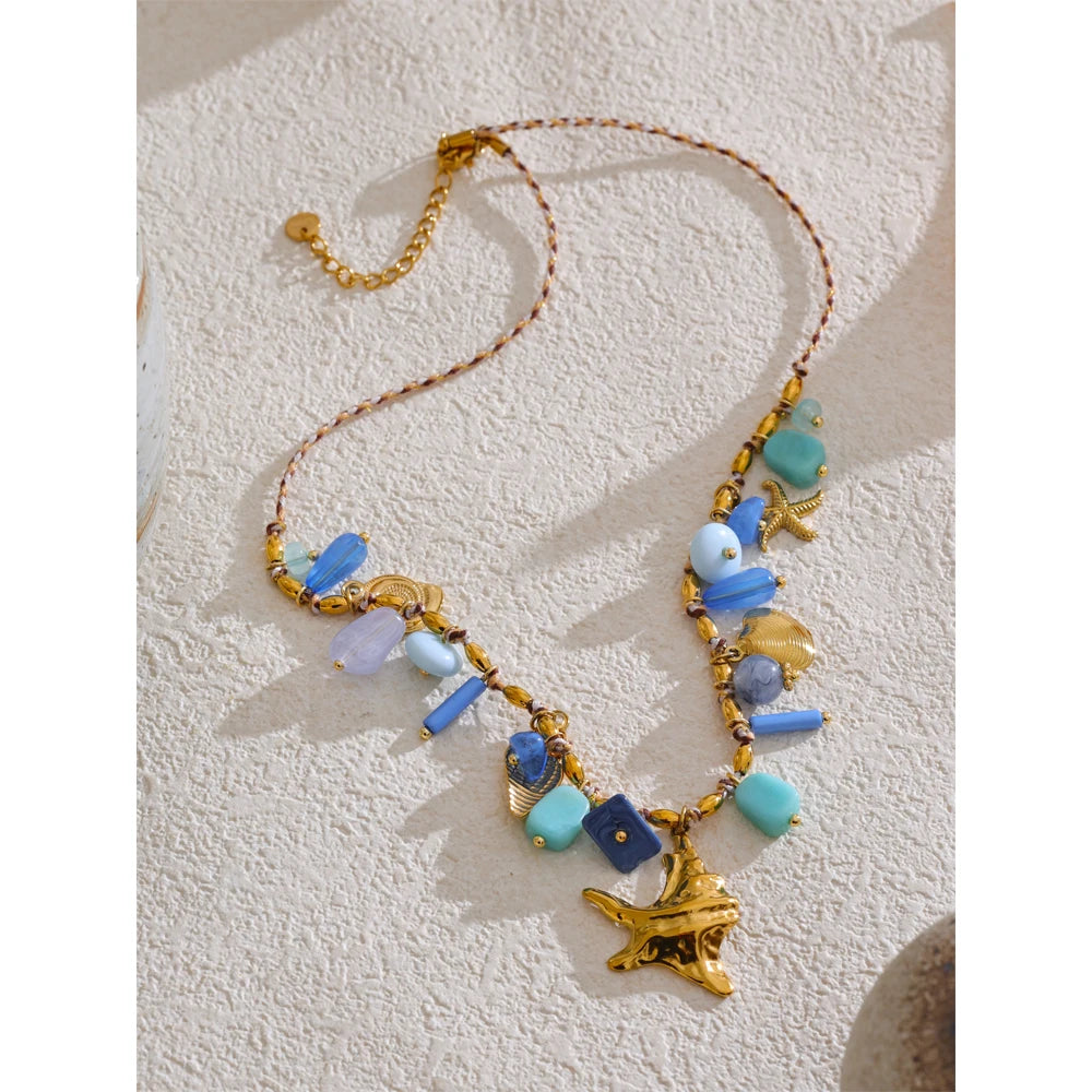 Collar hecho a mano estilo océano de acero inoxidable