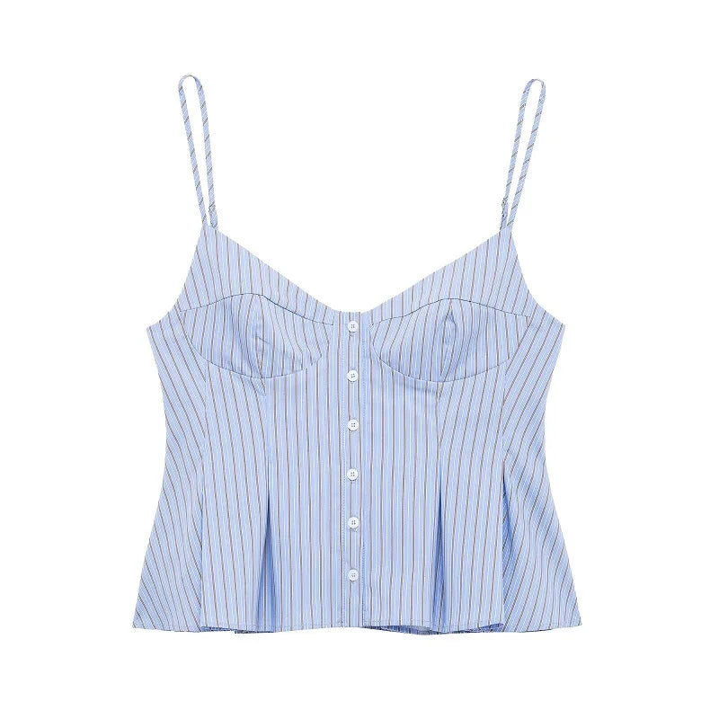 Top plisado a rayas con espalda descubierta de tirantes / Varios colores