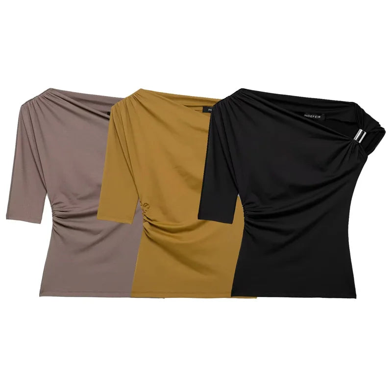 Blusa asimétrica recortada con hombro descubierto / Varios colores