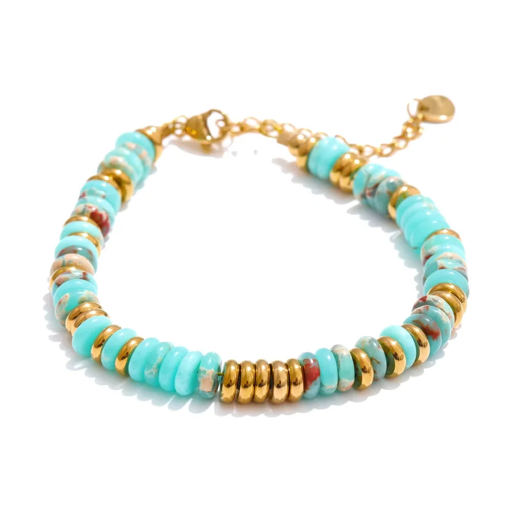 Pulseras de acero inoxidable hechas a mano con cadena de cuentas de piedra natural colorida / Varias combinaciones