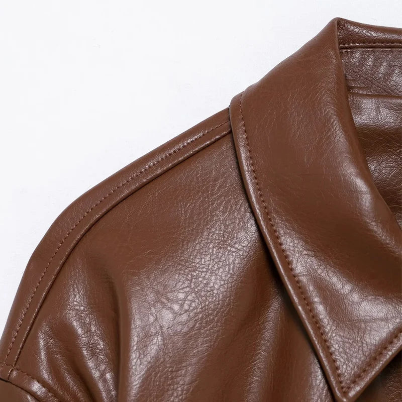 Chaqueta bomber de piel sintética marrón
