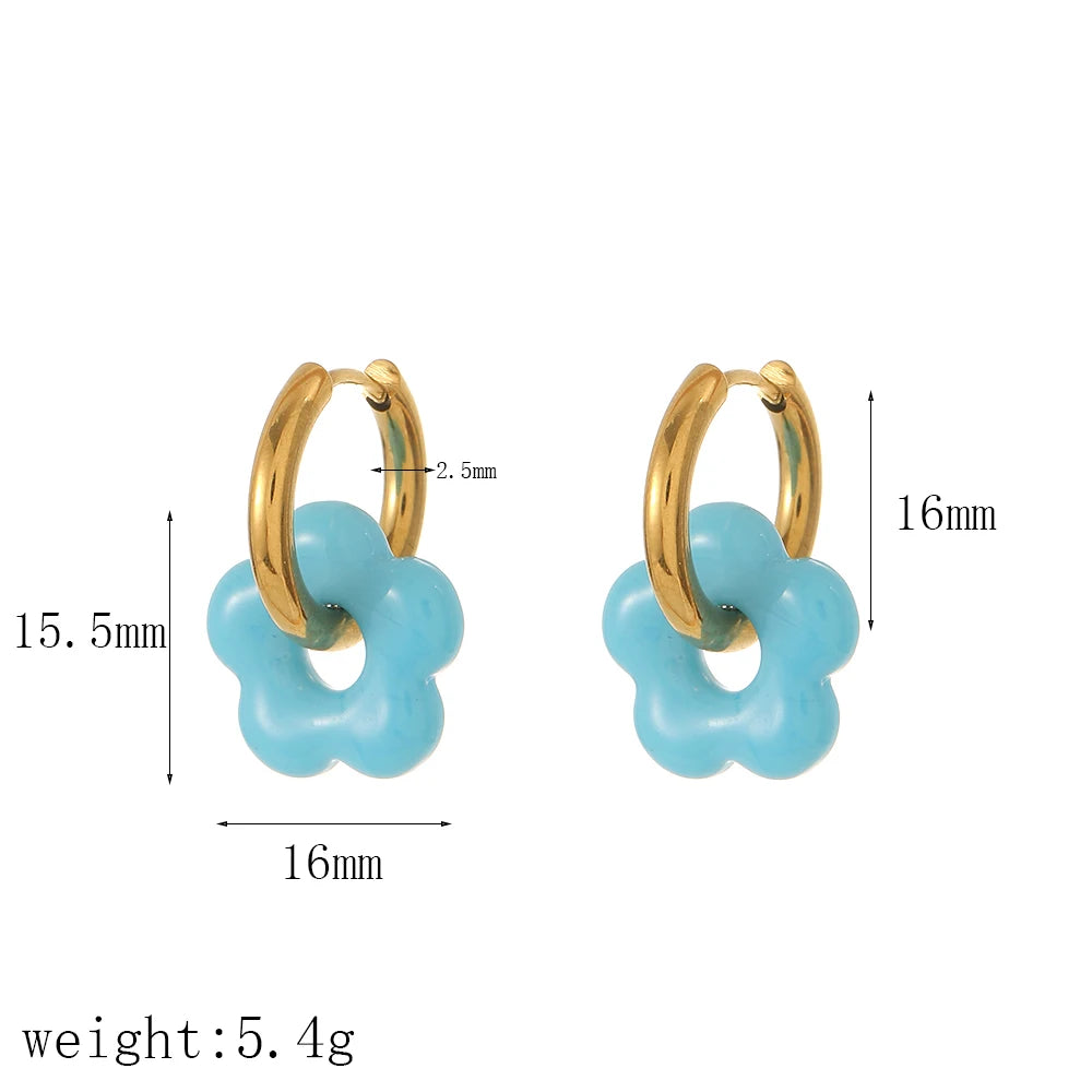 Aretes de aro de acero inoxidable con forma de flor de color / Varios colores
