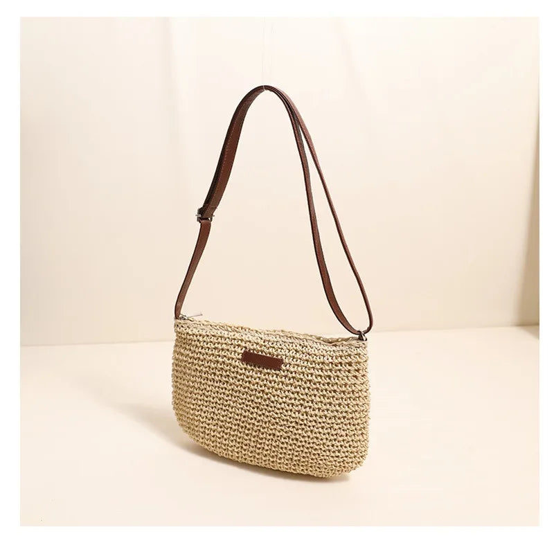 Bolsa tejida de hombro cruzado con correa de piel sintética / Varios colores