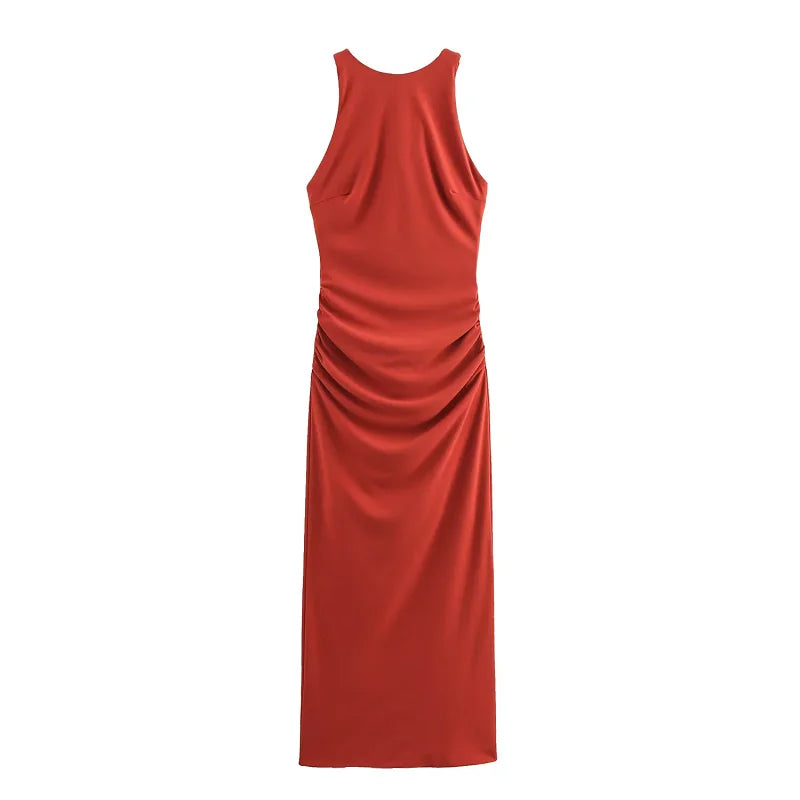 Vestido largo rojo espalda en equis