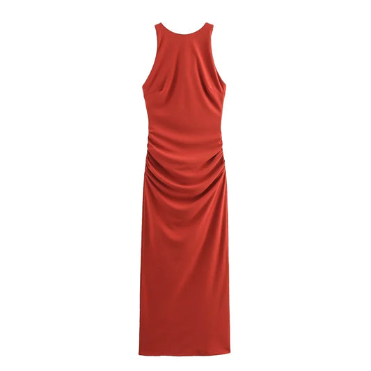 Vestido largo rojo espalda en equis