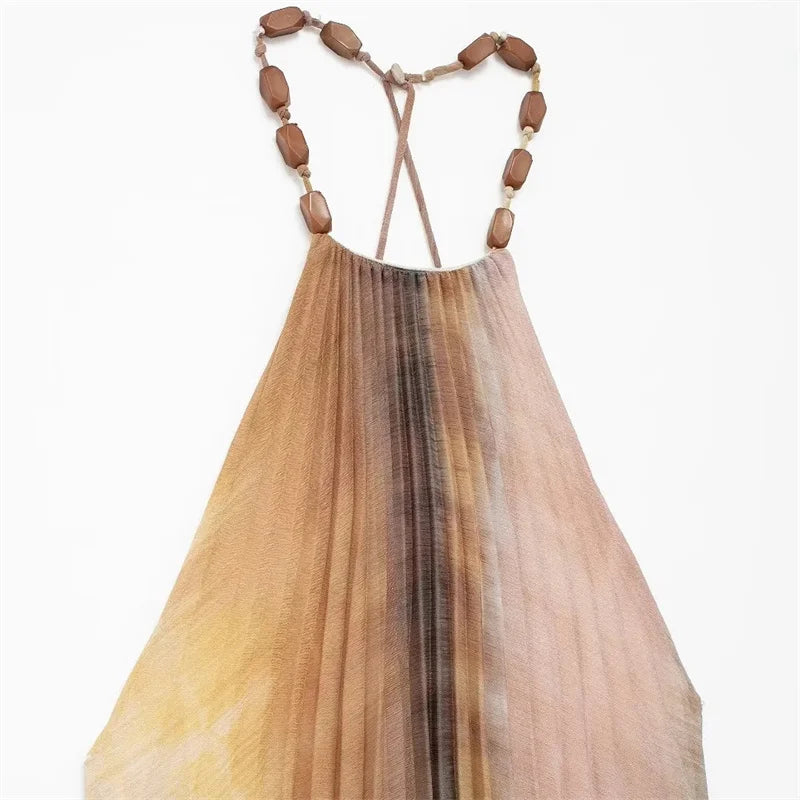 Vestido largo plisado estilo bohemio