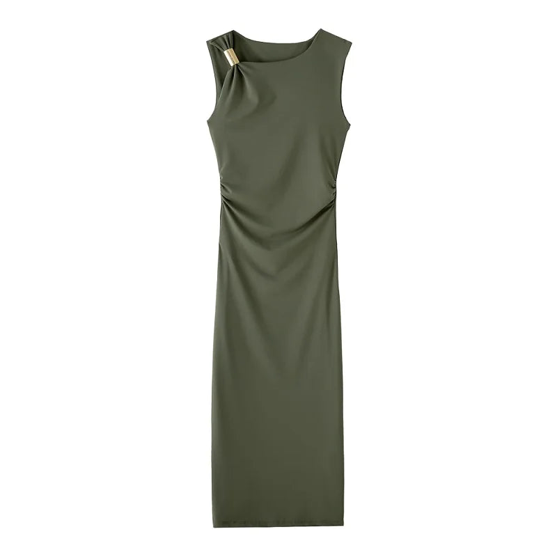 Vestido largo drapeado plisado con cilindro