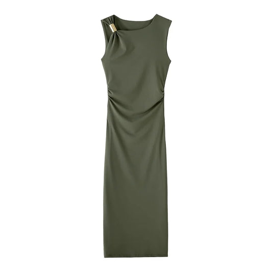 Vestido largo drapeado plisado con cilindro