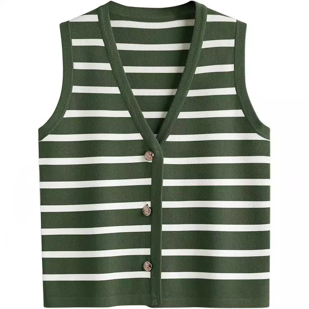 Chaleco a rayas cuello V con botones varios colores